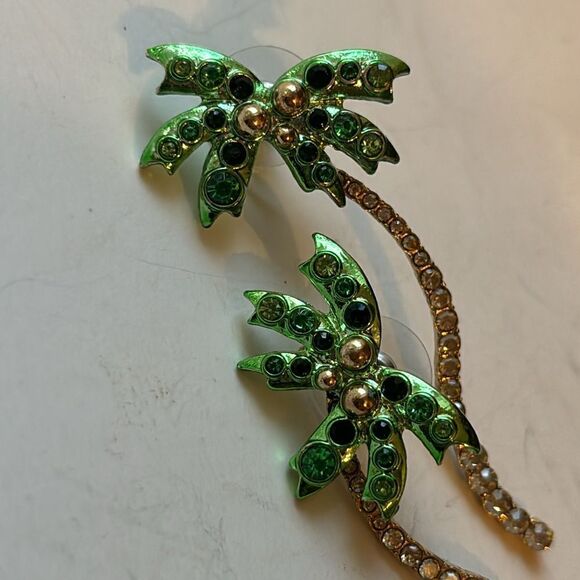 Sugarfix Green and gold tone palm tree rhinestone dangle statement earrings - Picture 3 of 9